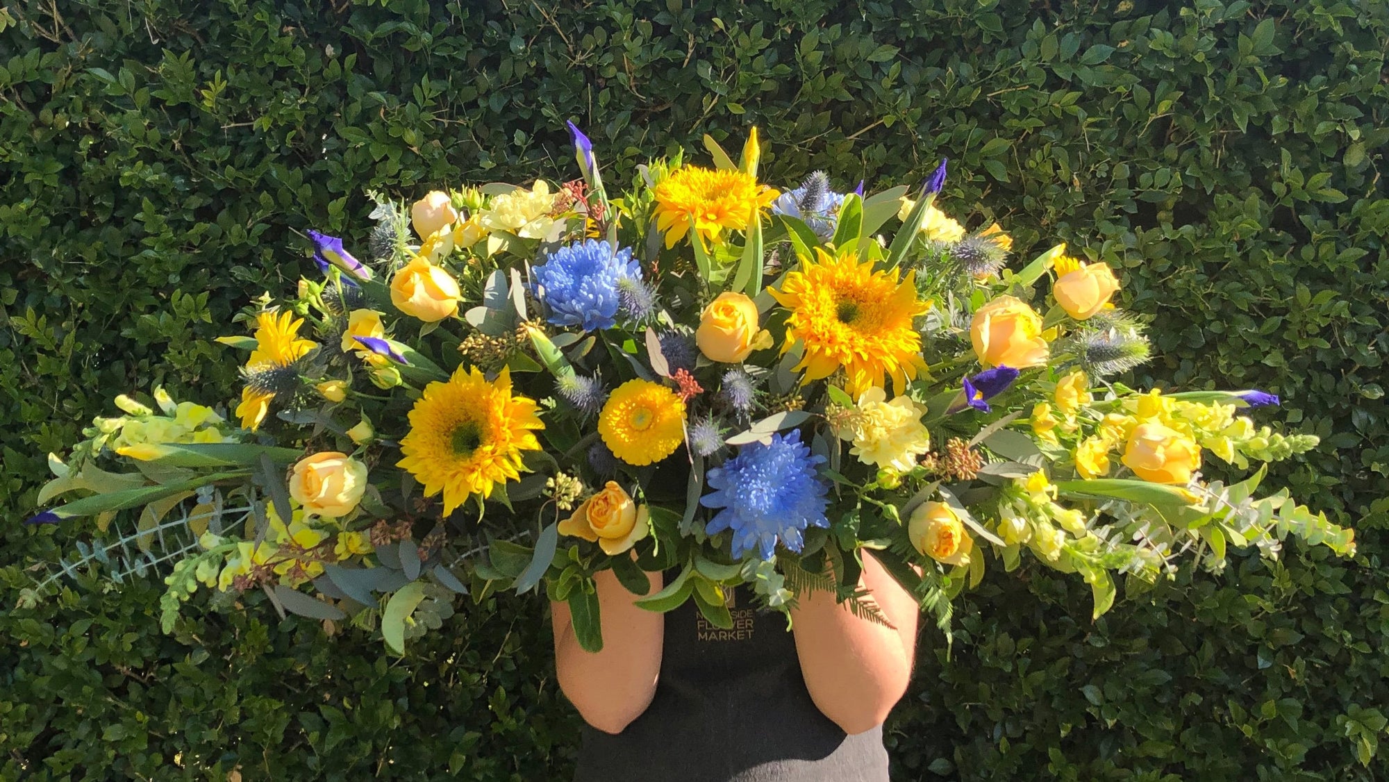 BLUE & YELLOW CASKET SPRAY