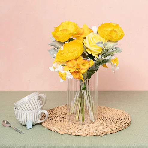 GLASS CYLINDER VASE RIBBED CLEAR