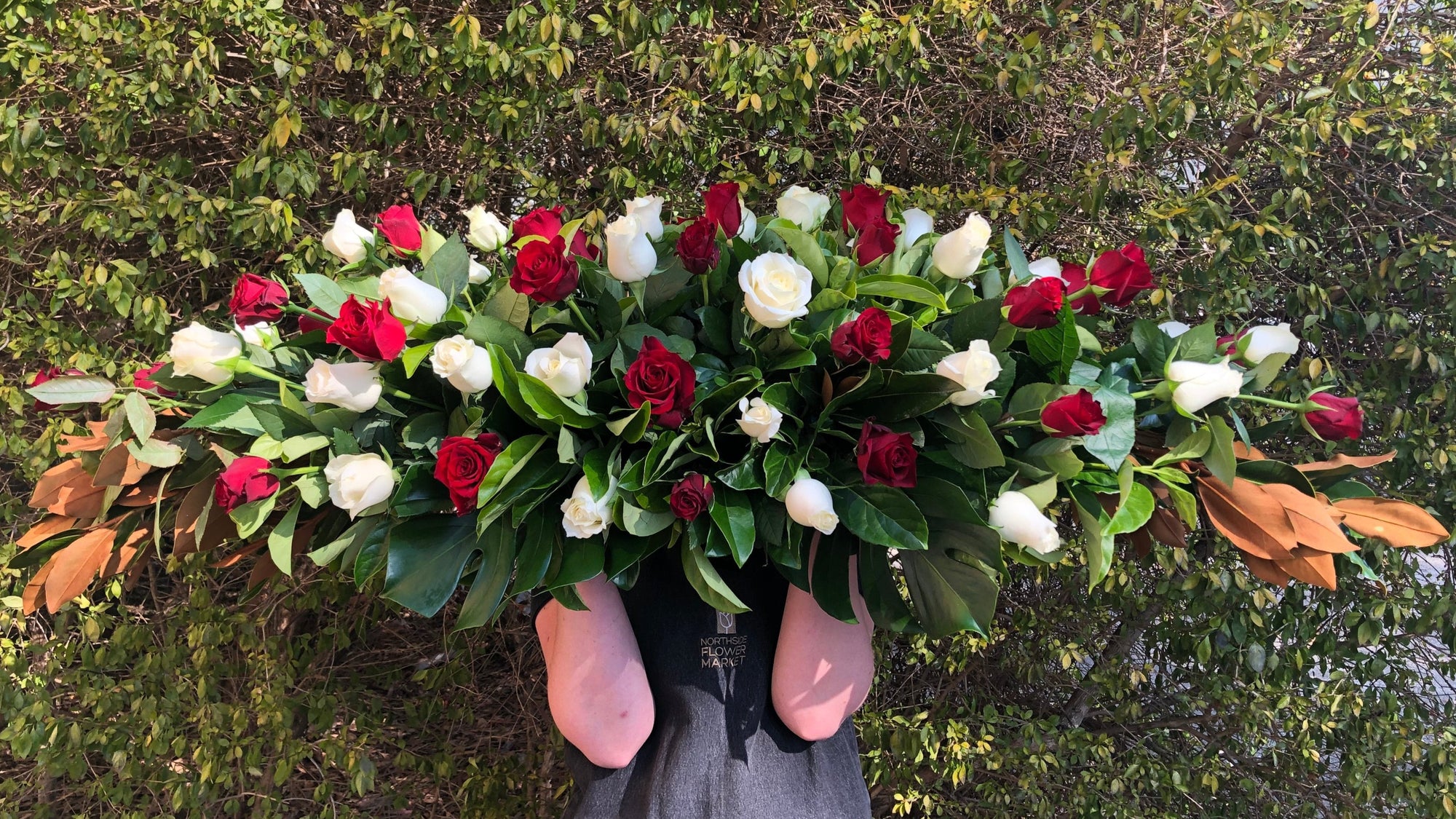 RED & WHITE ROSE CASKET SPRAY - Northside Flower Market