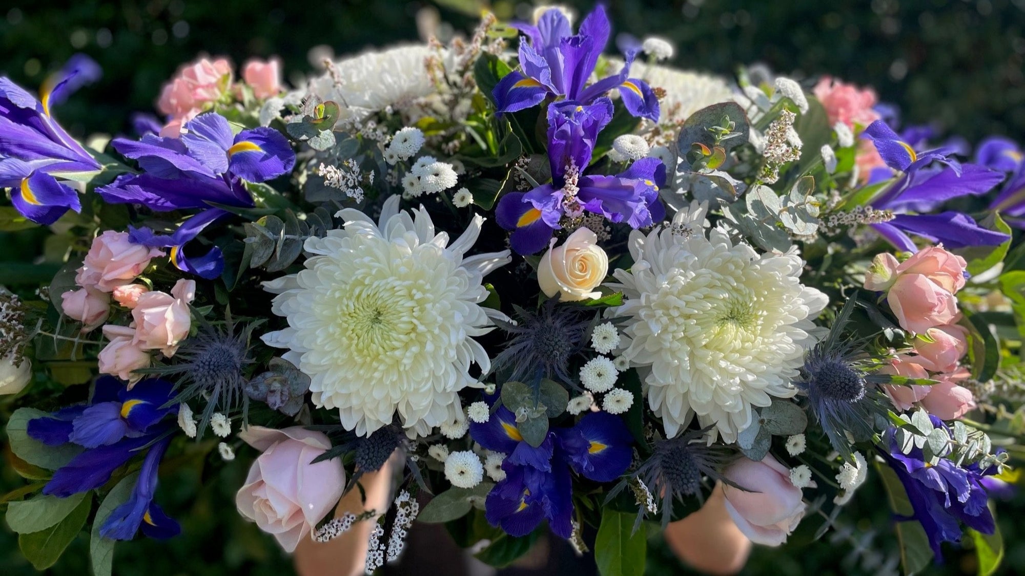 BLUE, PINK & WHITE CASKET SPRAY