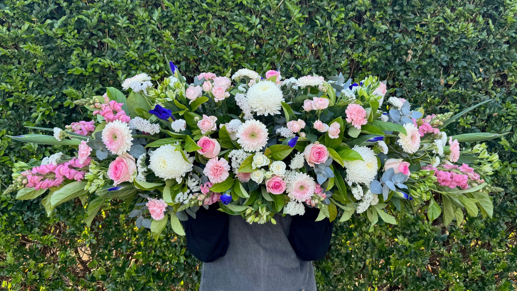 BLUE, PINK & WHITE CASKET SPRAY