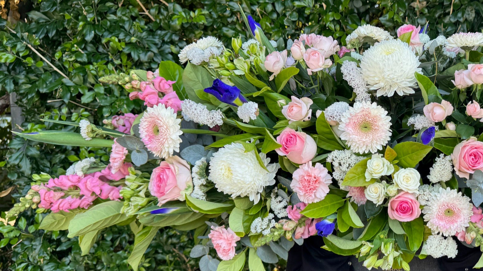 BLUE, PINK & WHITE CASKET SPRAY