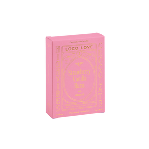 Pink packaging of 'LOCO LOVE Strawberry Vanilla Burst' on a white background
