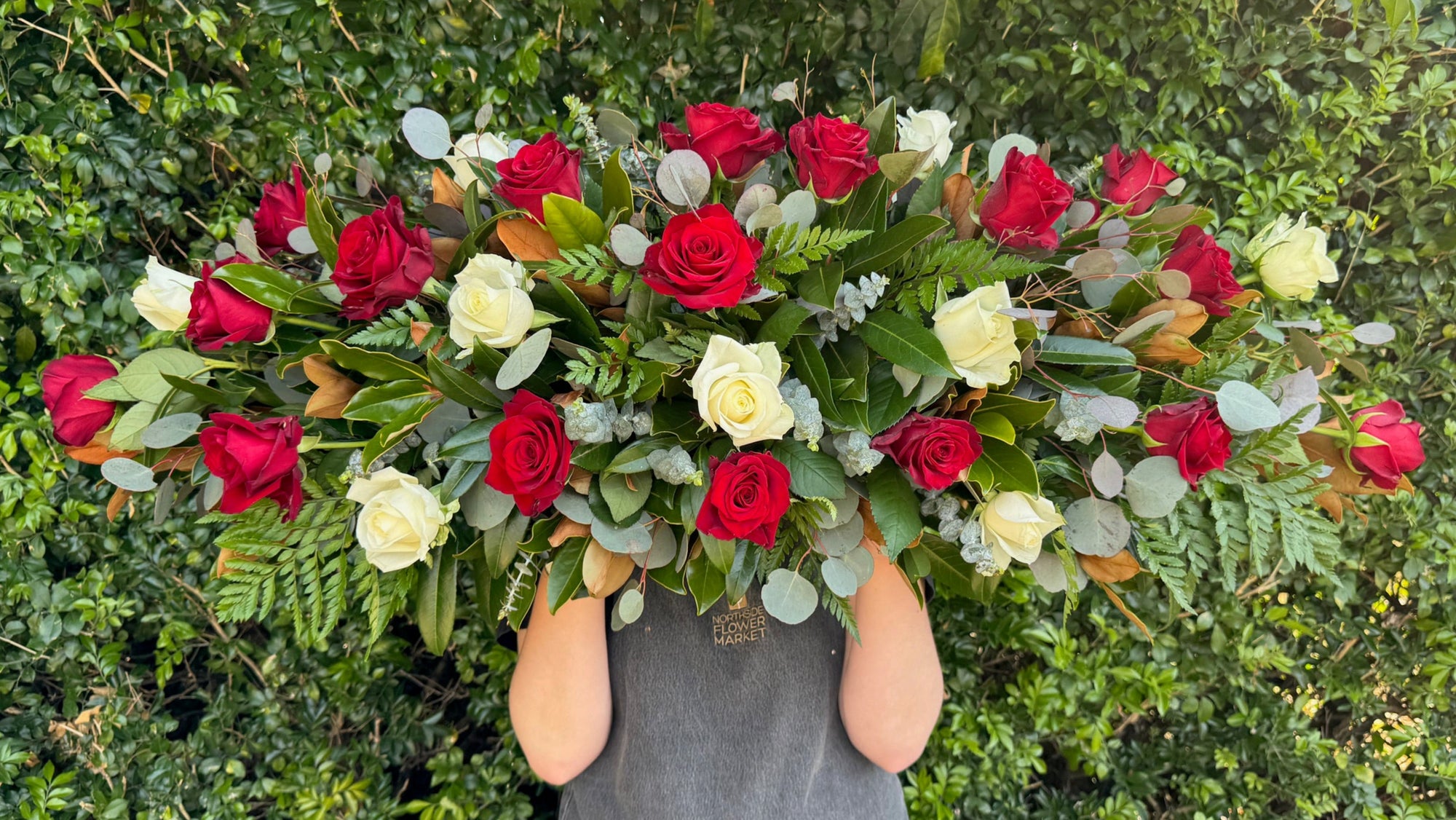 RED & WHITE ROSE CASKET SPRAY