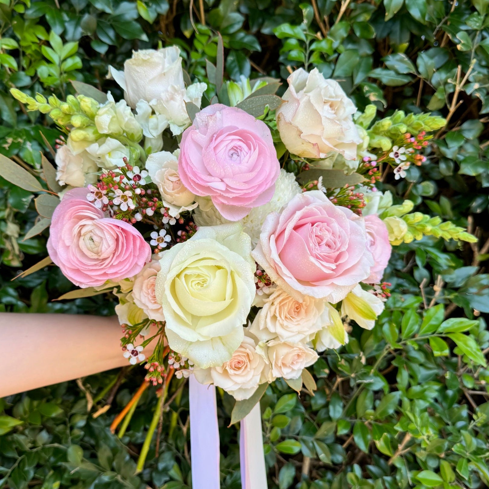 WHITE, CREAM & SOFT PINK WEDDING BOUQUET