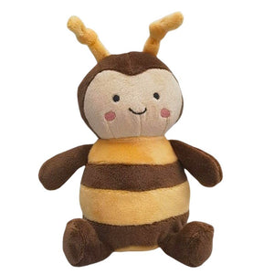 Plush toy bee with a smiling face on a white background